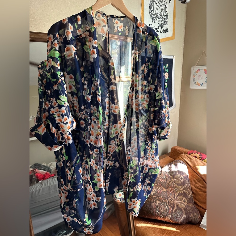 Unbranded Sheer Navy Floral Coverup L
